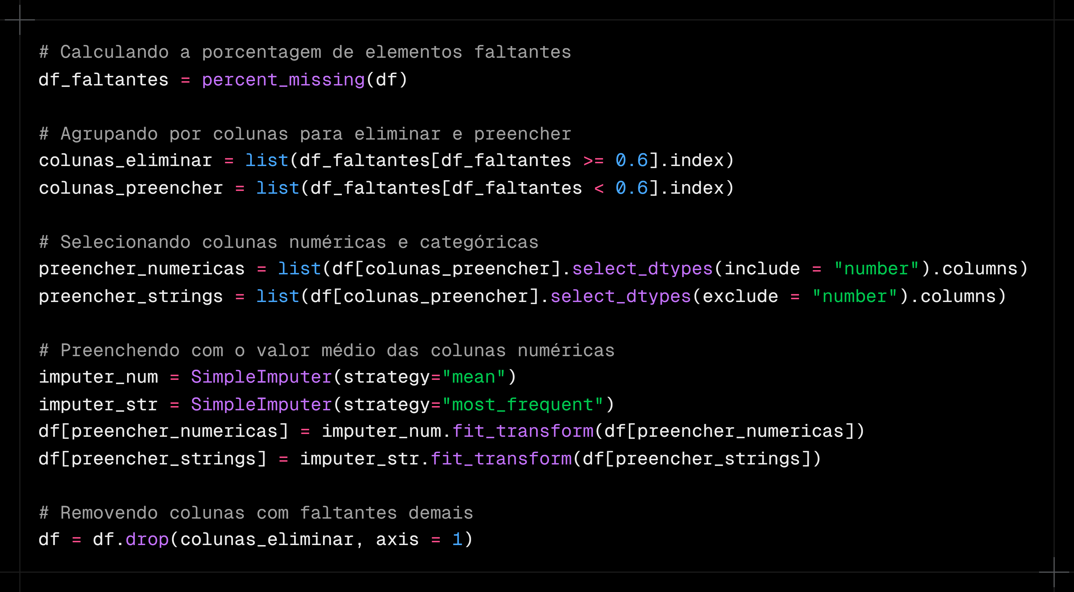 Código Python para identificar e imputar valores ausentes