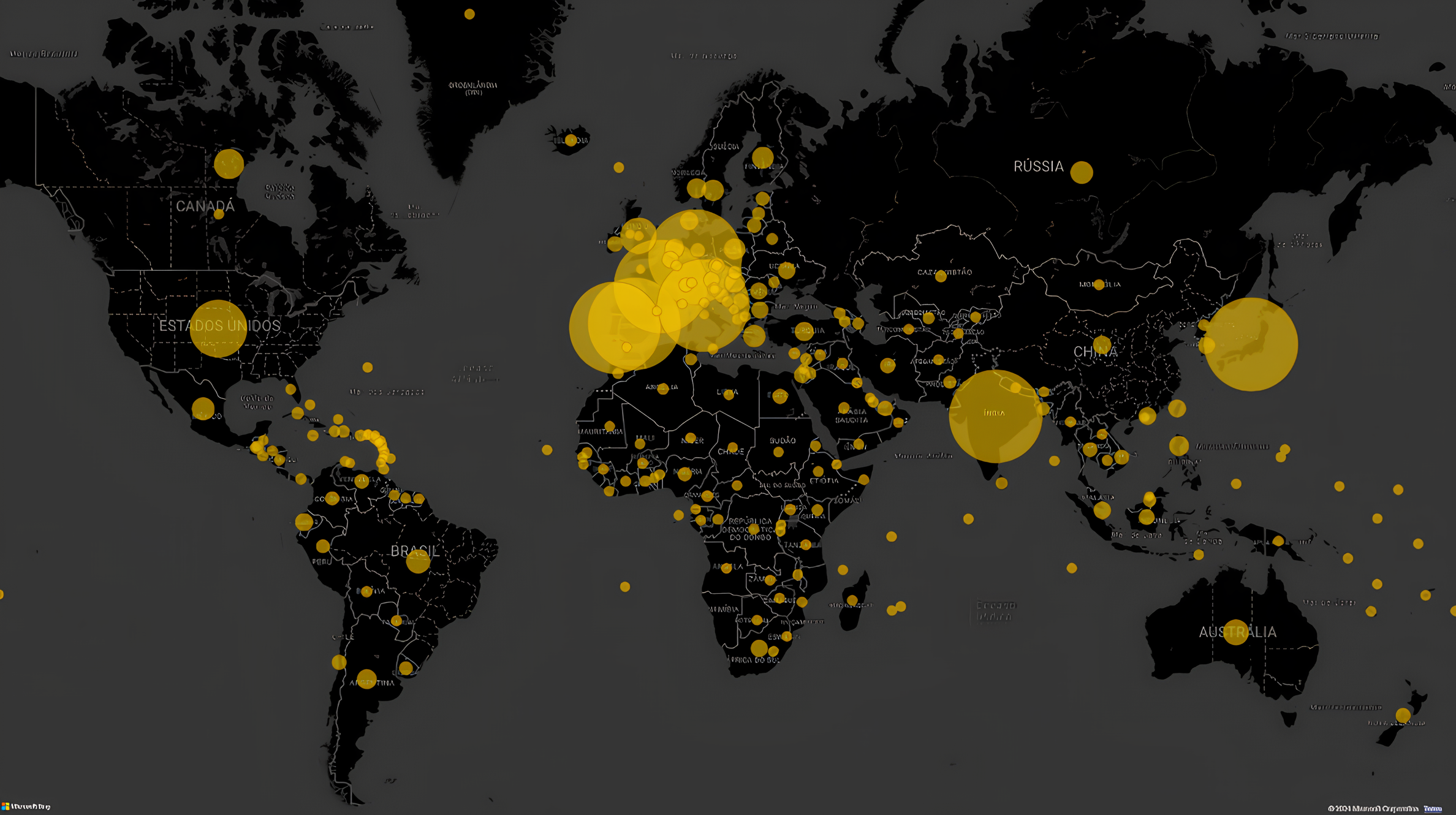 Mapa mundial com a quantidade de adaptações de títulos por região