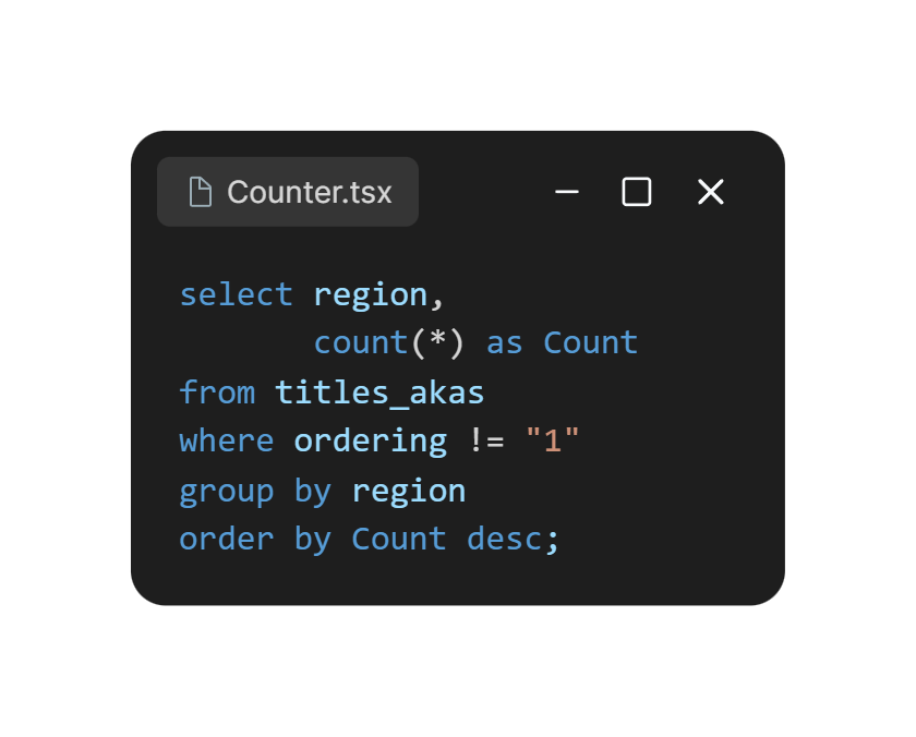 Consulta SQL usada para contar adaptações por região