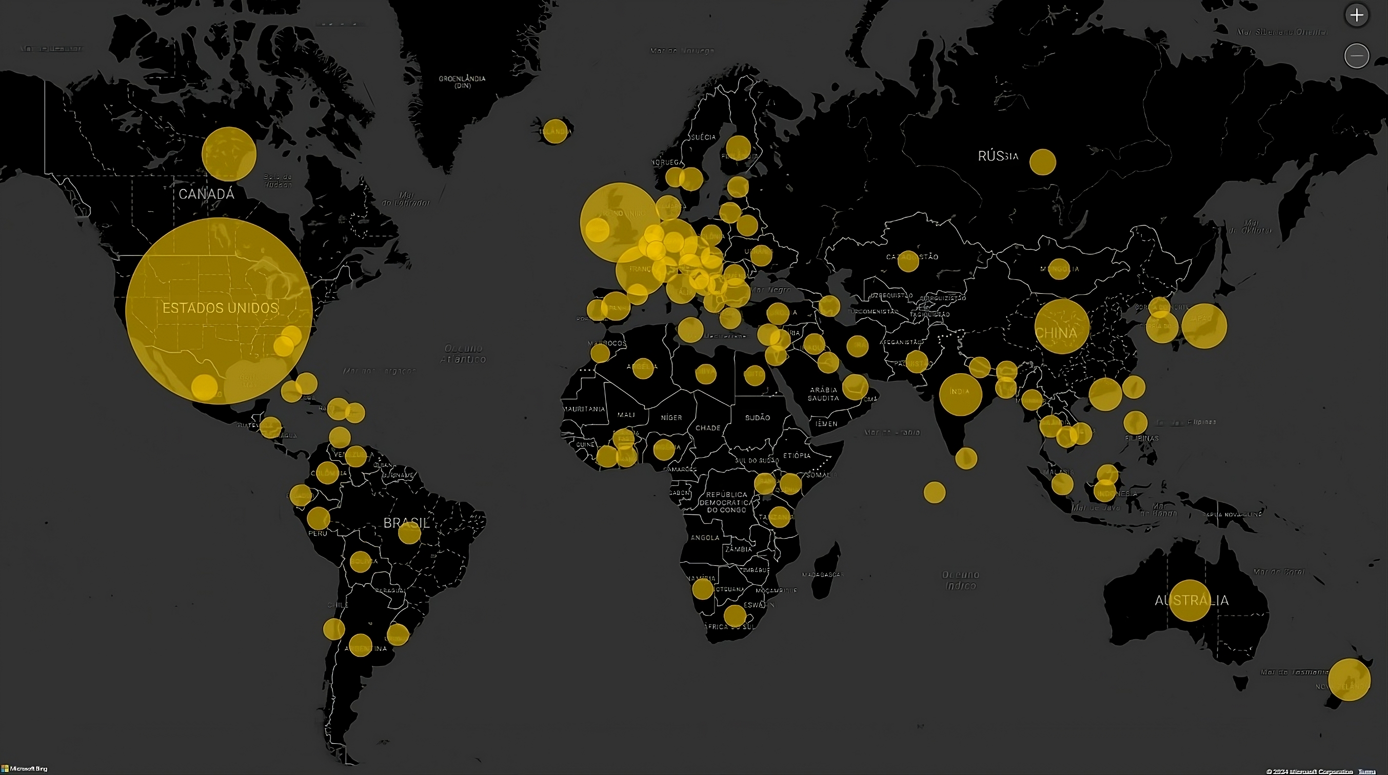 Mapa mundial do lucro da indústria cinematográfica por região
